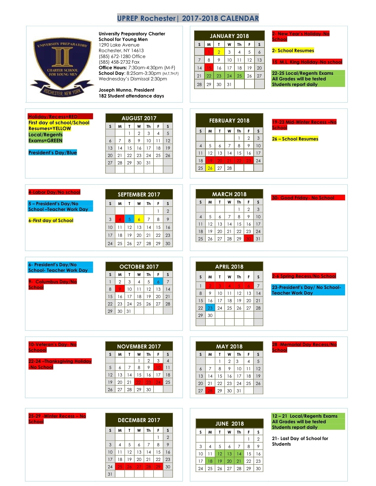 Calendar – University Preparatory Charter School For Young Men School Calendar Rochester Ny