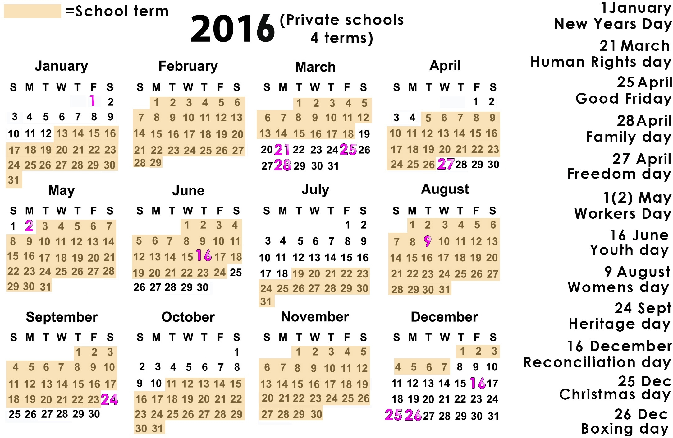 Calendar With Holidays 2016, Pictures, Images Perky 2020 School Calendar Gauteng