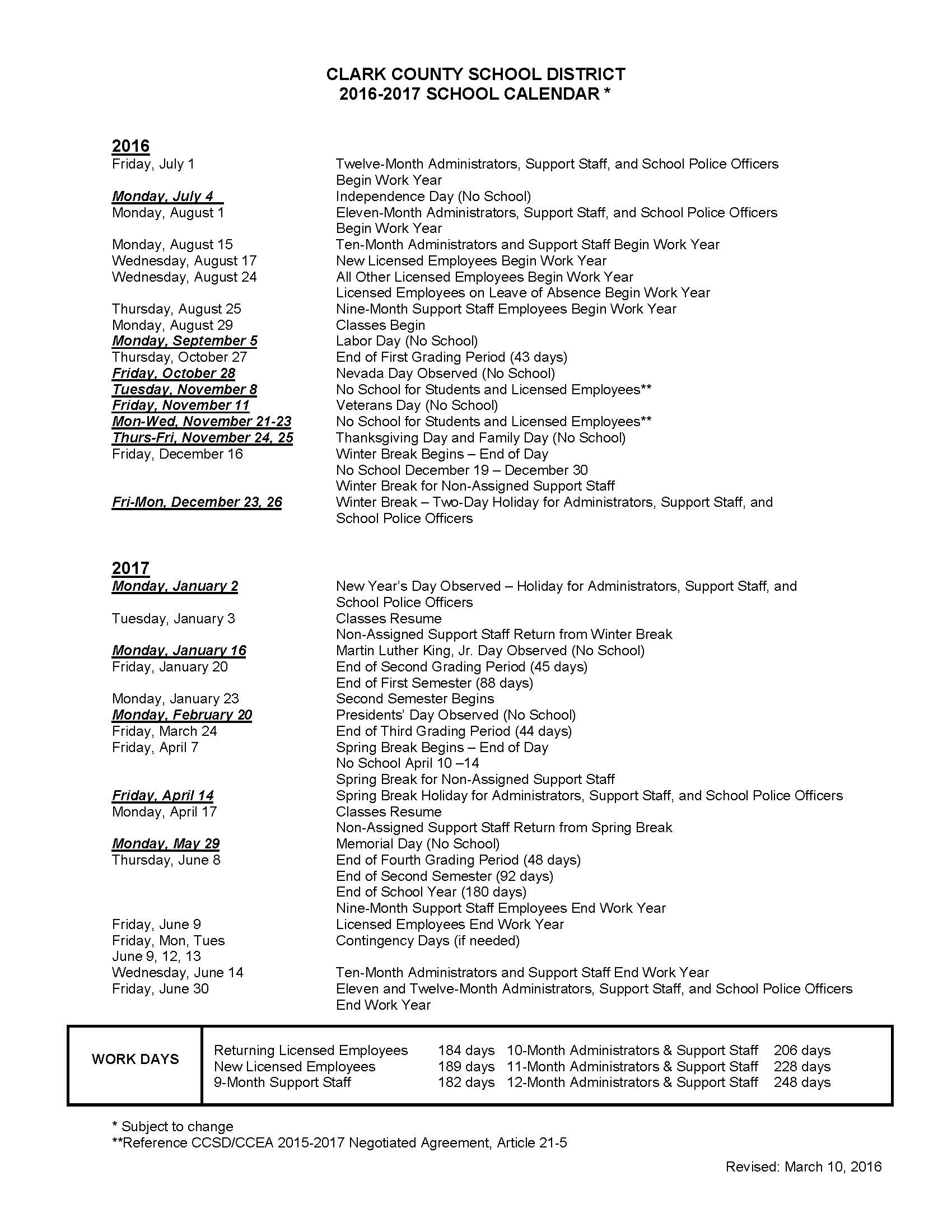 Calendars - Clyde C. Cox Elementary School 9 Month Calendar Ccsd