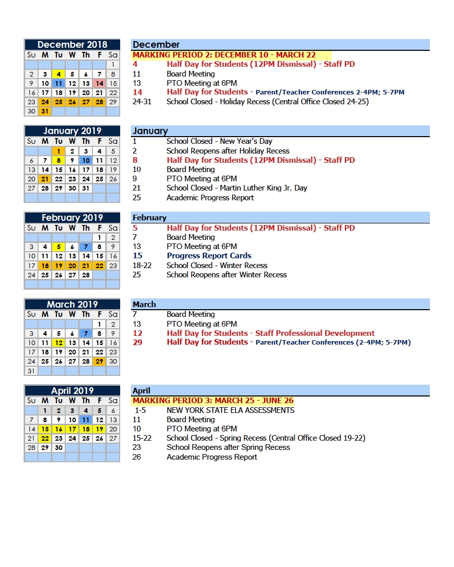 Calendars – Parents – Charter School Of Educational Excellence Impressive School Calendar In New York