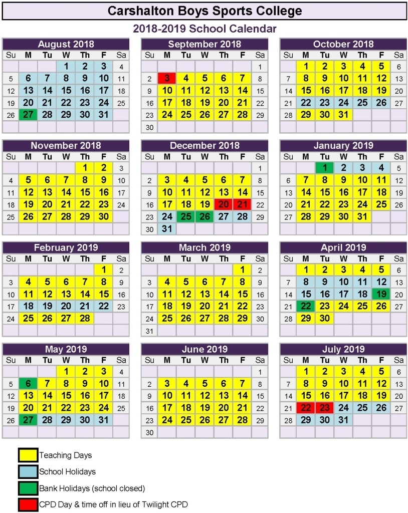 Carshalton Boys Sports College - Term Dates Calendar With School Holidays