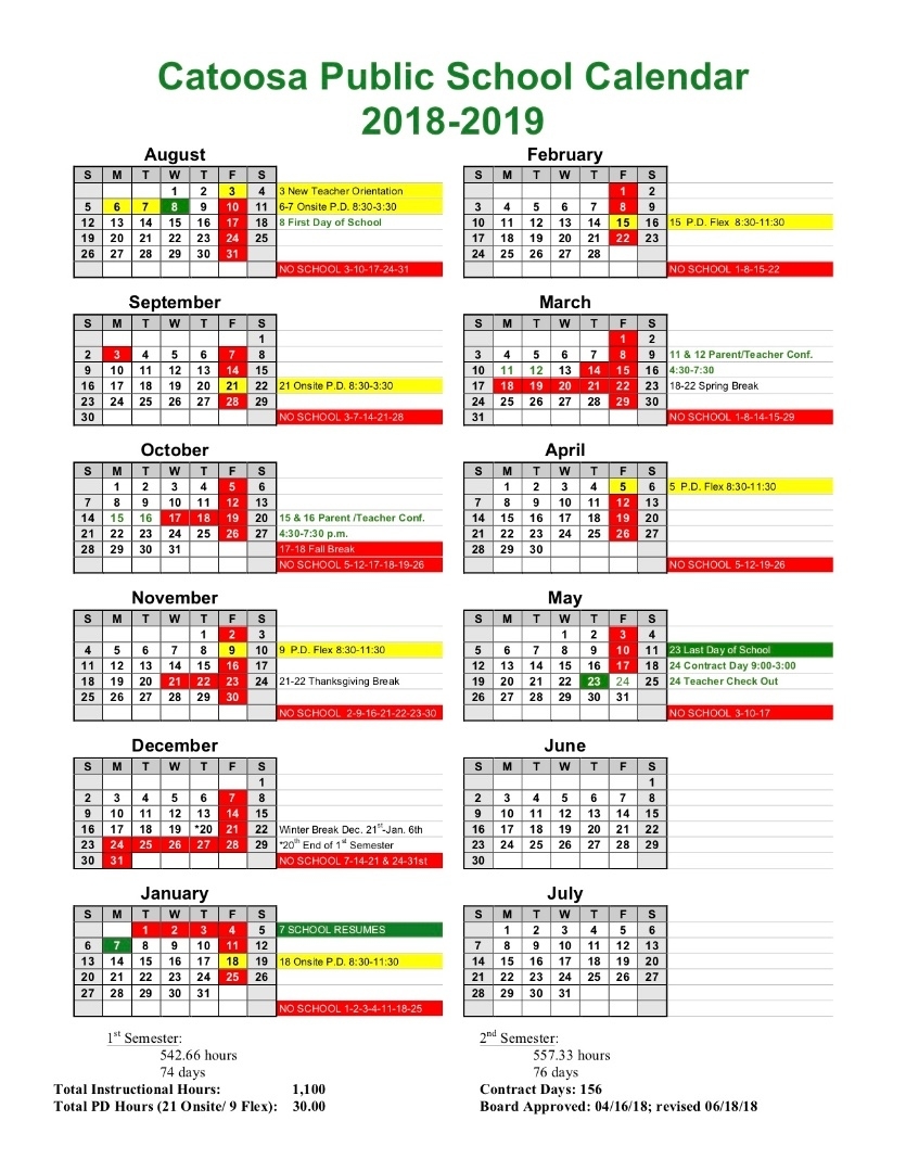 Catoosa Public Schools - 2018-2019 Cps Calendar Perky Ps 9 School Calendar