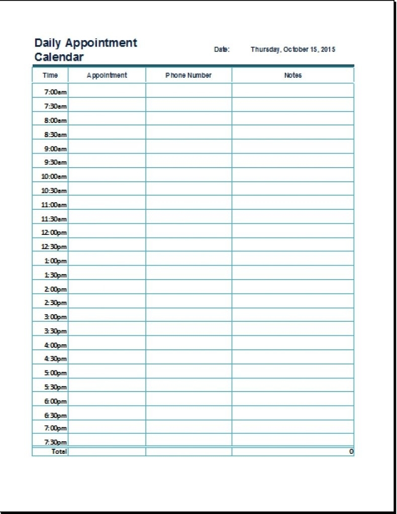 Daily Appointment Calendar Printable Free | Printable Online Blank Calendar For Budget