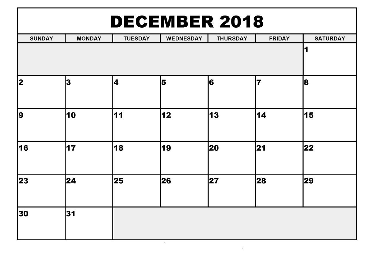 December 2018 Calendar Printable 8X11 | Blank Calendar Template 8 X 8 X 11 Blank Calendar Template