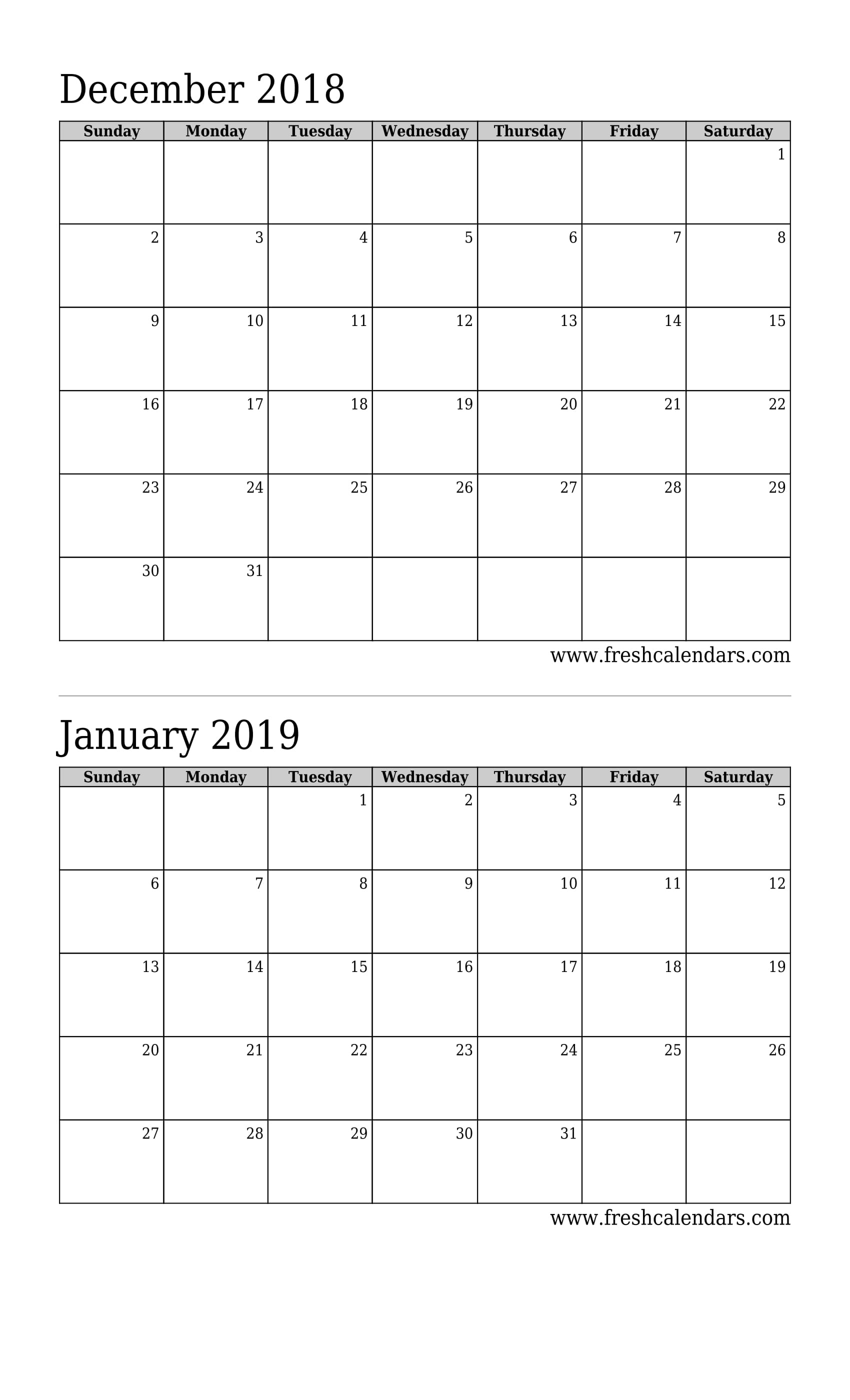 December 2018 Calendar Printable Templates 2 Month Free Printable Calendar