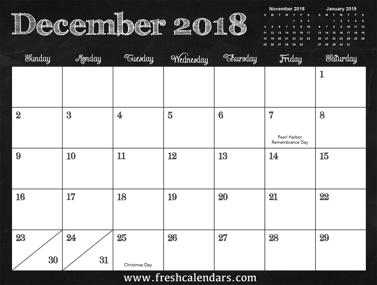 December 2018 Calendar Printable Templates Calendar Month Of December