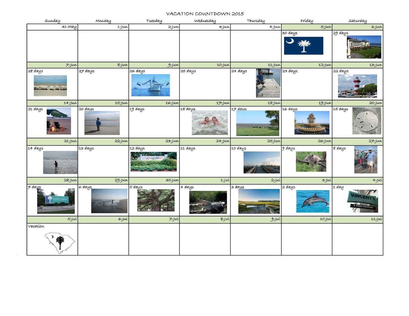 Destination: Kiawah Island: Diy Vacation Countdown Calendar Using Countdown Calendar Microsoft Excel