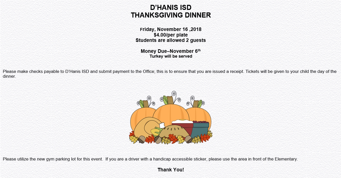 D'hanis Independent School District: Latest News - Thanksgiving Dinner D'hanis Isd School Calendar