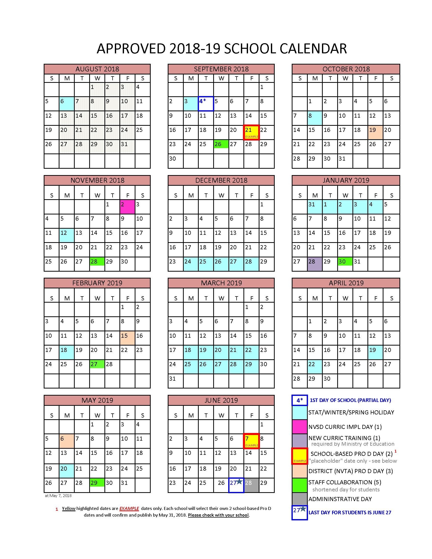 District Calendar - North Vancouver School District 4 Track School Calendar