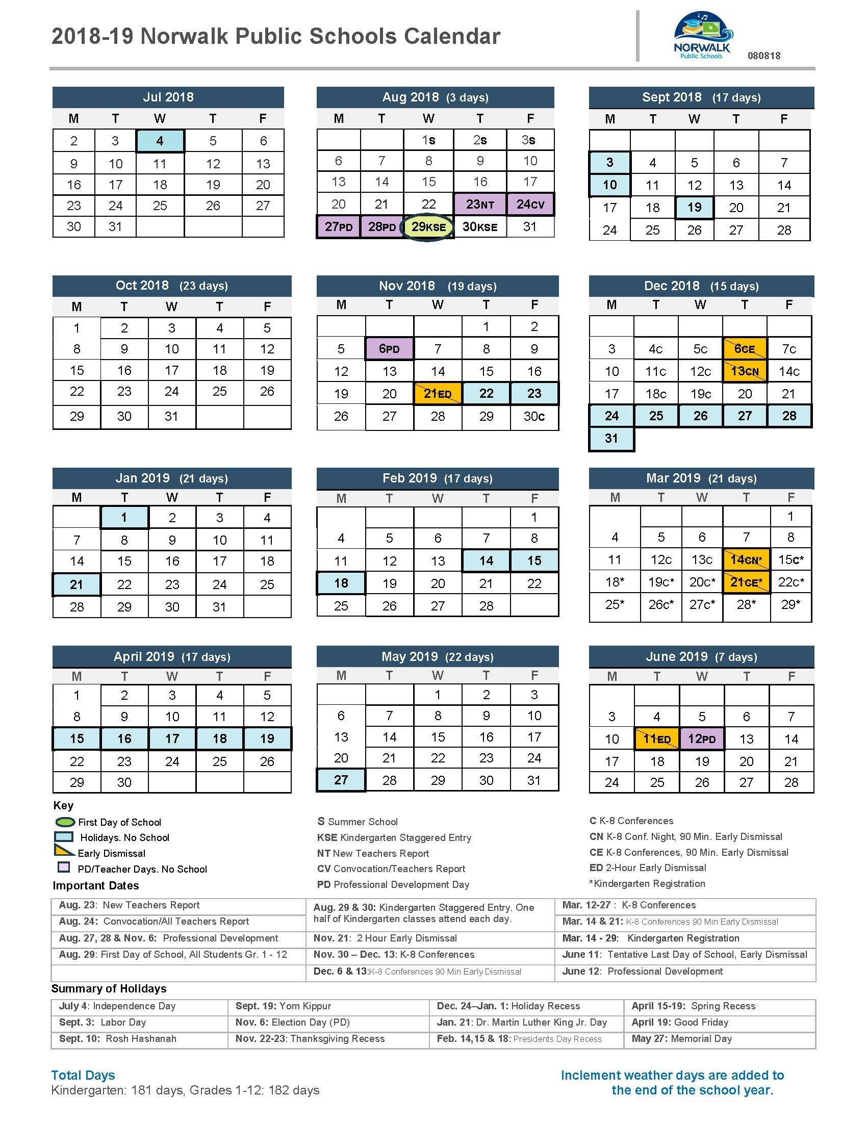 District Calendar - Norwalk Public Schools Jefferson R-7 School Calendar