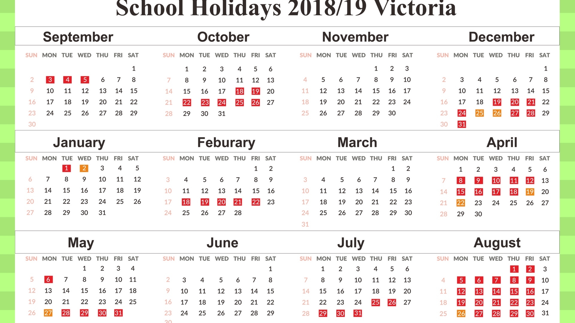 Download School Holidays Calendar 2019 Victoria Templates | August Calendar School Holidays Victoria
