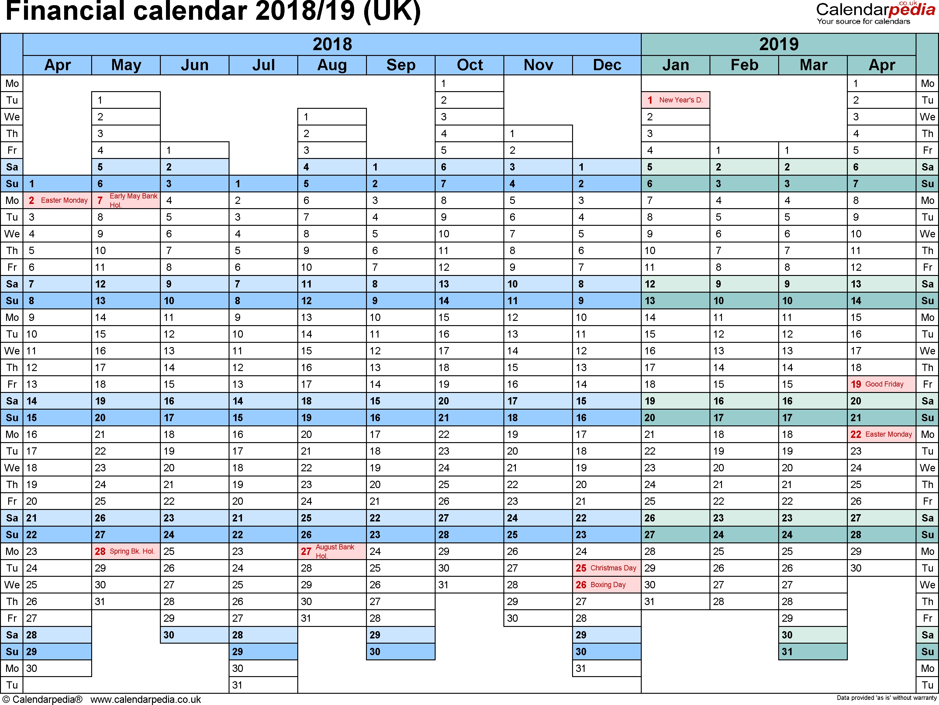 Financial Calendars 2018/19 (Uk) In Pdf Format Calendar Month Notice Period Uk