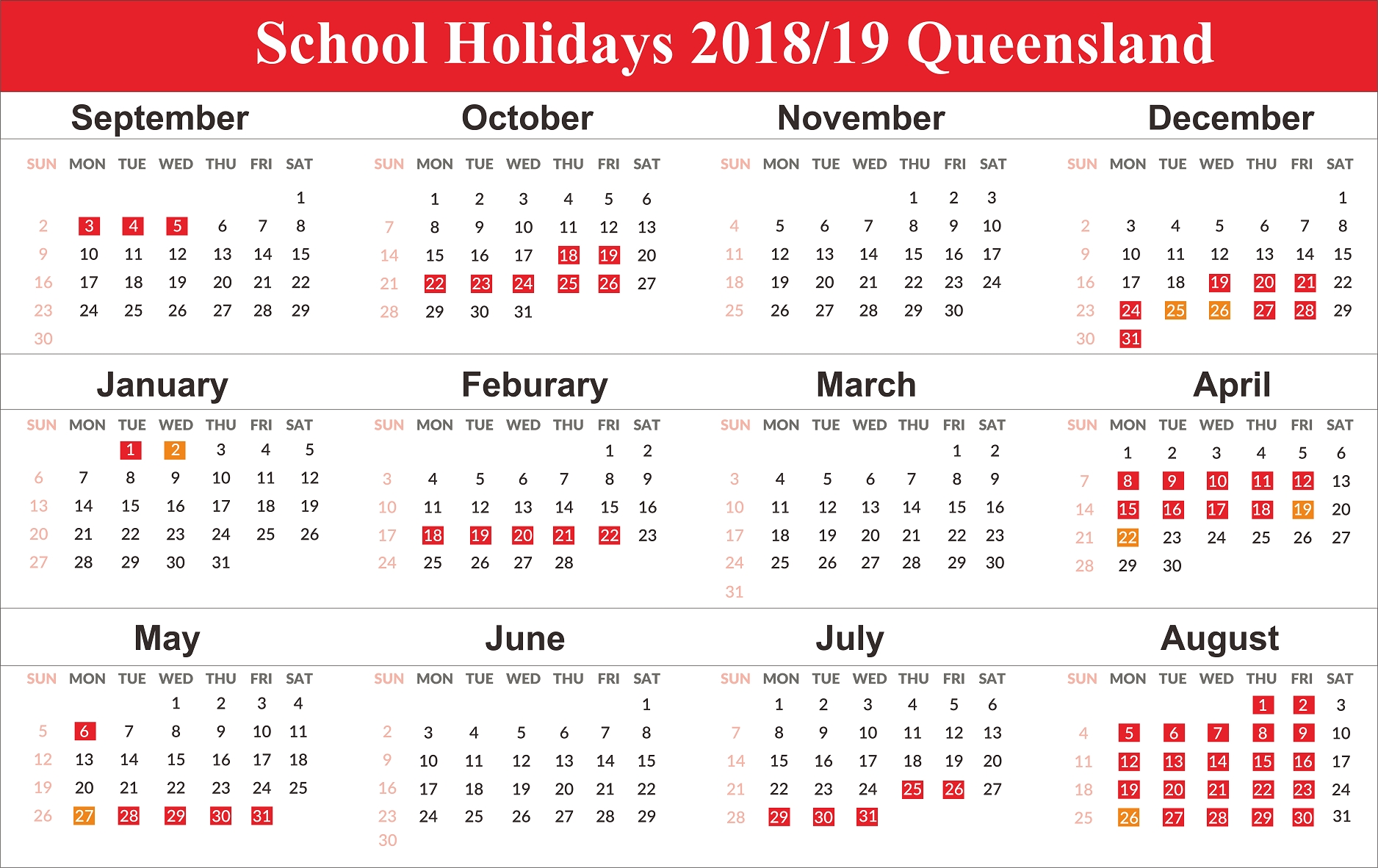 Free Editable School Holidays 2019 Calendar Qld (Queensland Incredible Calendar 2019 Qld School