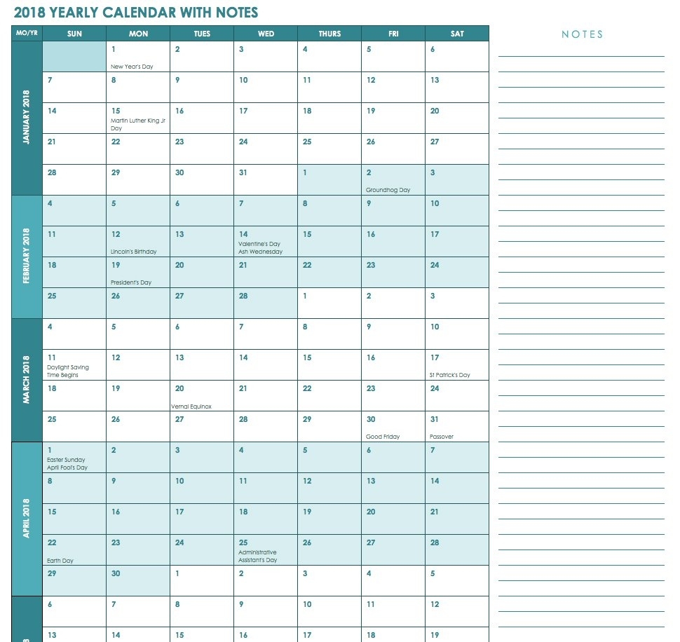 Free Excel Calendar Templates Yearly Calendar With Holidays Xls