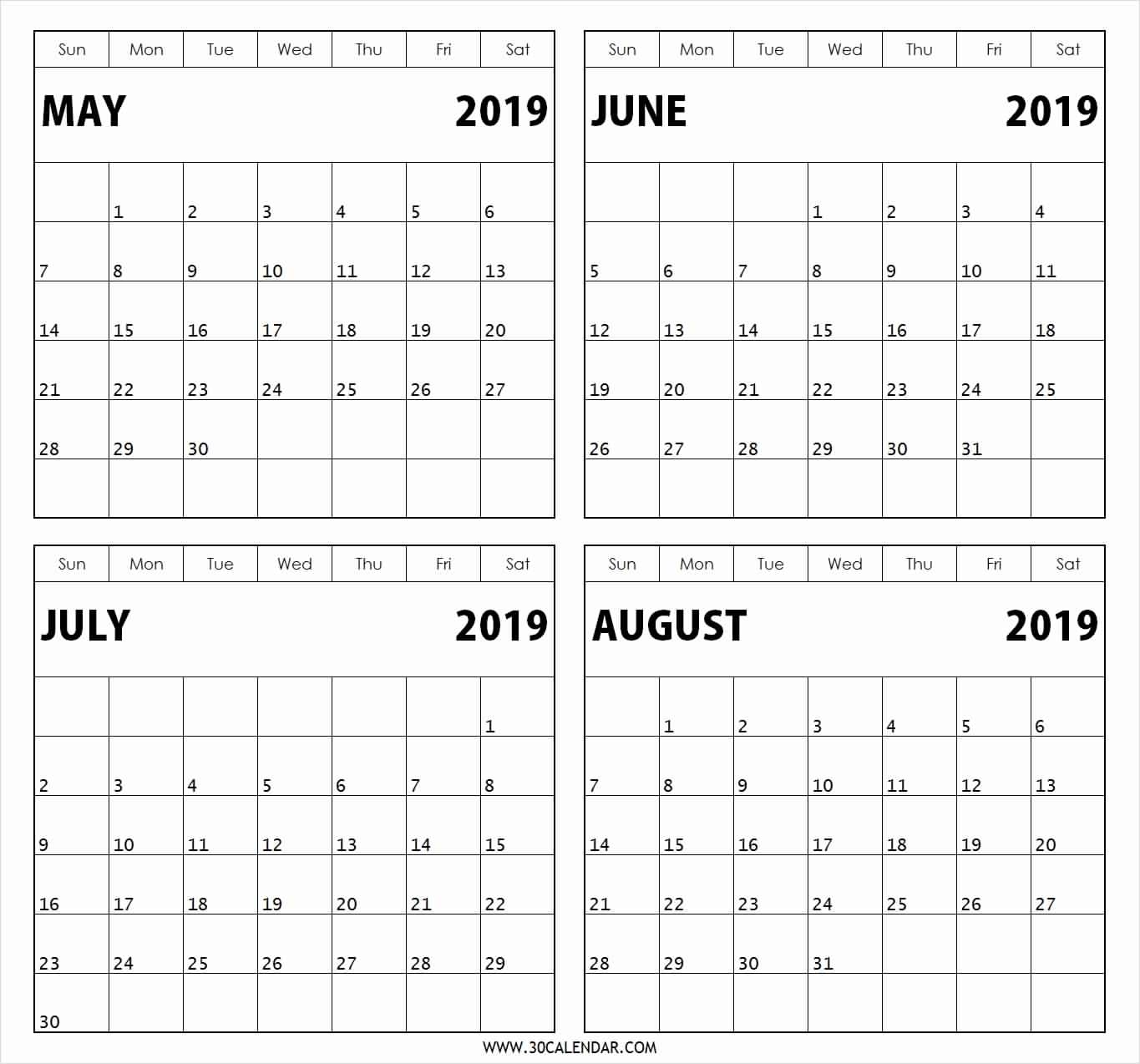 Free Printable 2019 4 Months Per Page Calendar Download | July 2018 Blank Calendar 3 Months Per Page