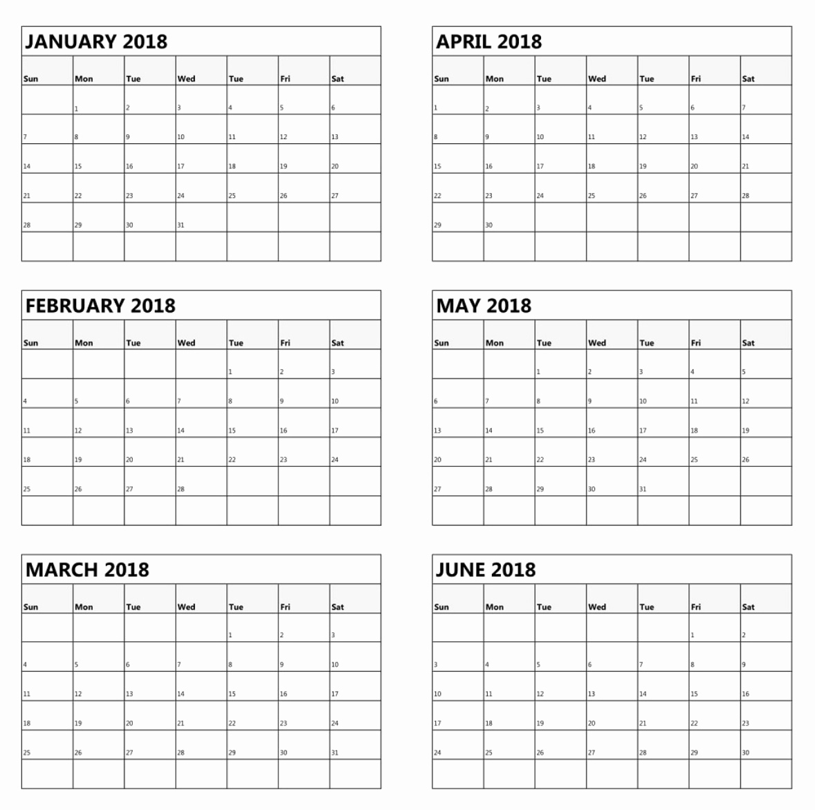Free Printable Calendar 2018 6 Months Per Page | Blank Calendar Template Printable Calendar 6 Months Per Page