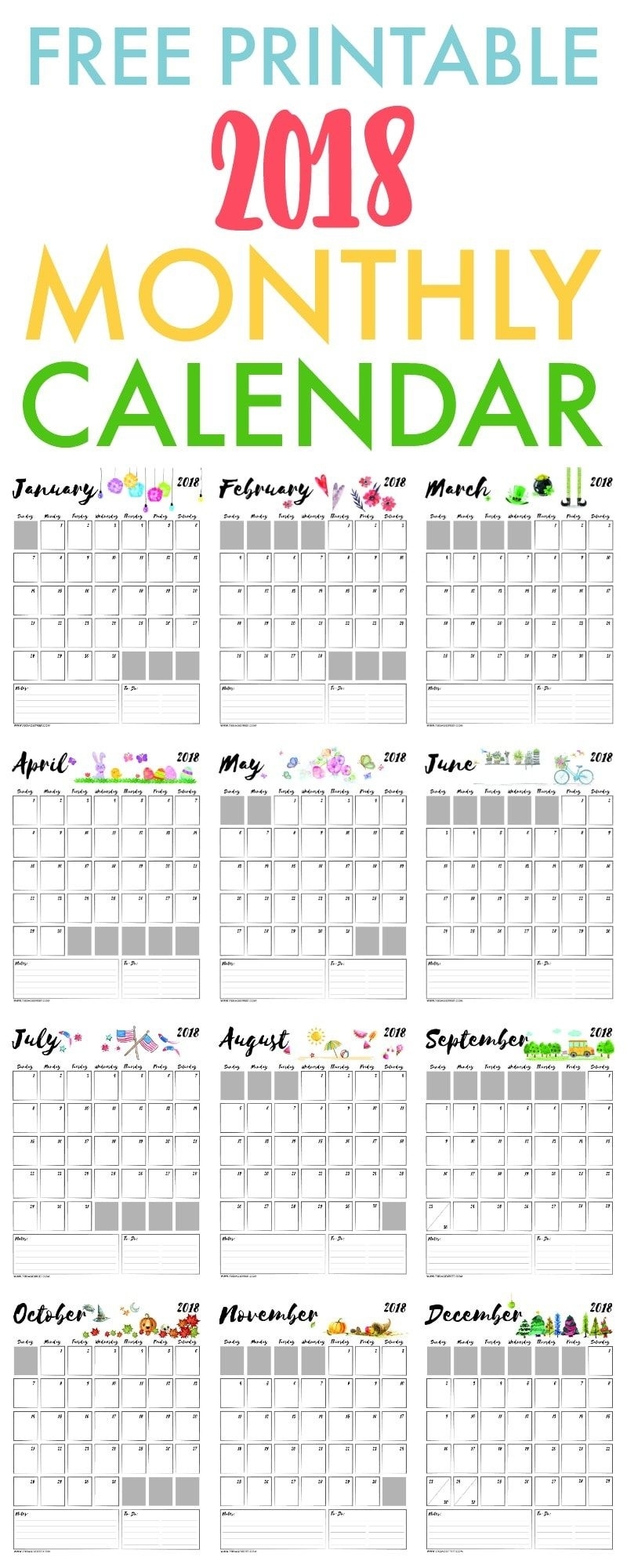 Free Printable Calendar 2018 - Free Pdf Monthly Calendar Download Monthly Calendar Bulletin Board