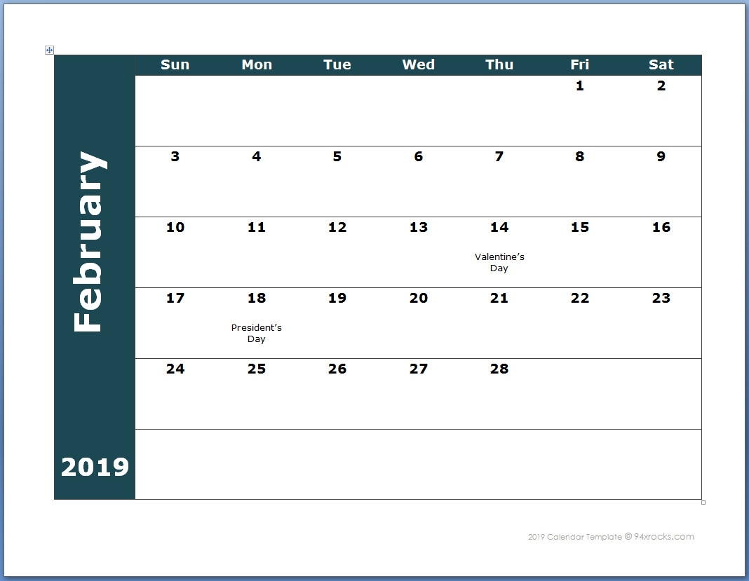 Free Printable Monthly Calendar 2019 Template Word - 94Xrocks Monthly Calendar Template Word