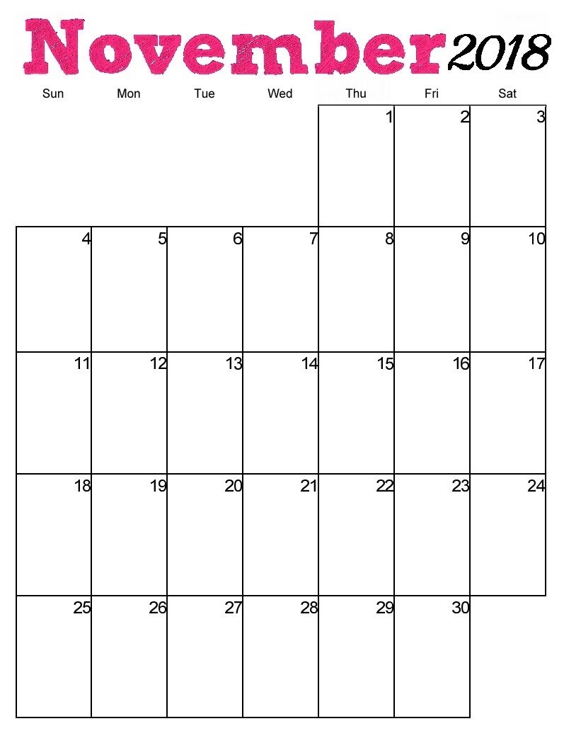 Free Printable November 2018 Vertical Calendar | Just Stuff Perky Blank Calendar Template Horizontal