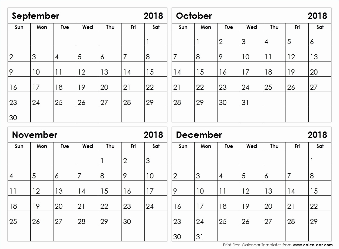 Free Printable Template Of 2019 4 Month Calendar | August 2018 4 Month Calendar Template Excel