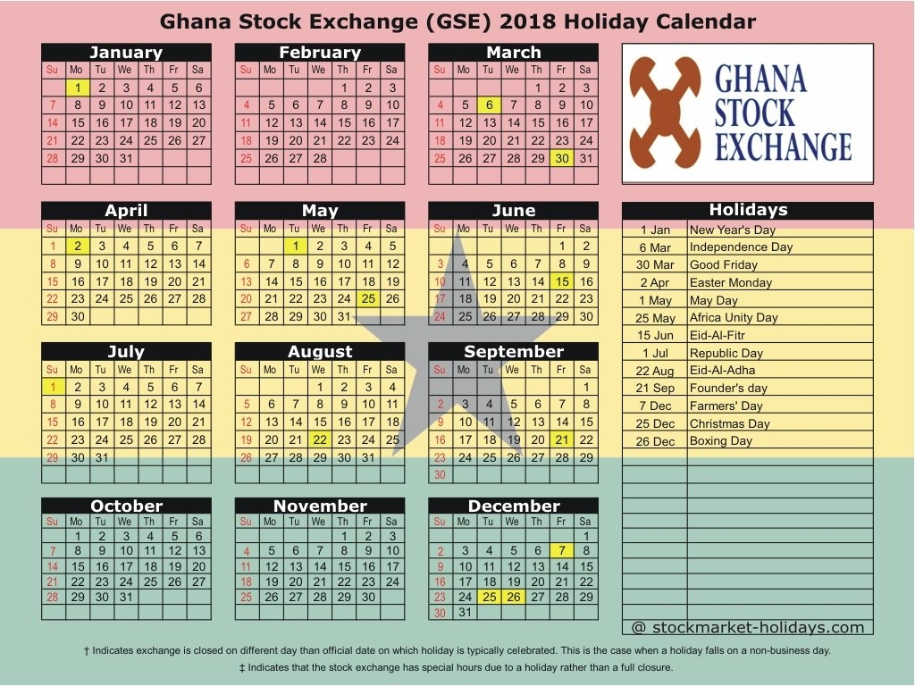 Ghana Stock Exchange 2018 / 2019 Holidays : Gse Holidays 2018 / 2019 Calendar Holidays In Ghana