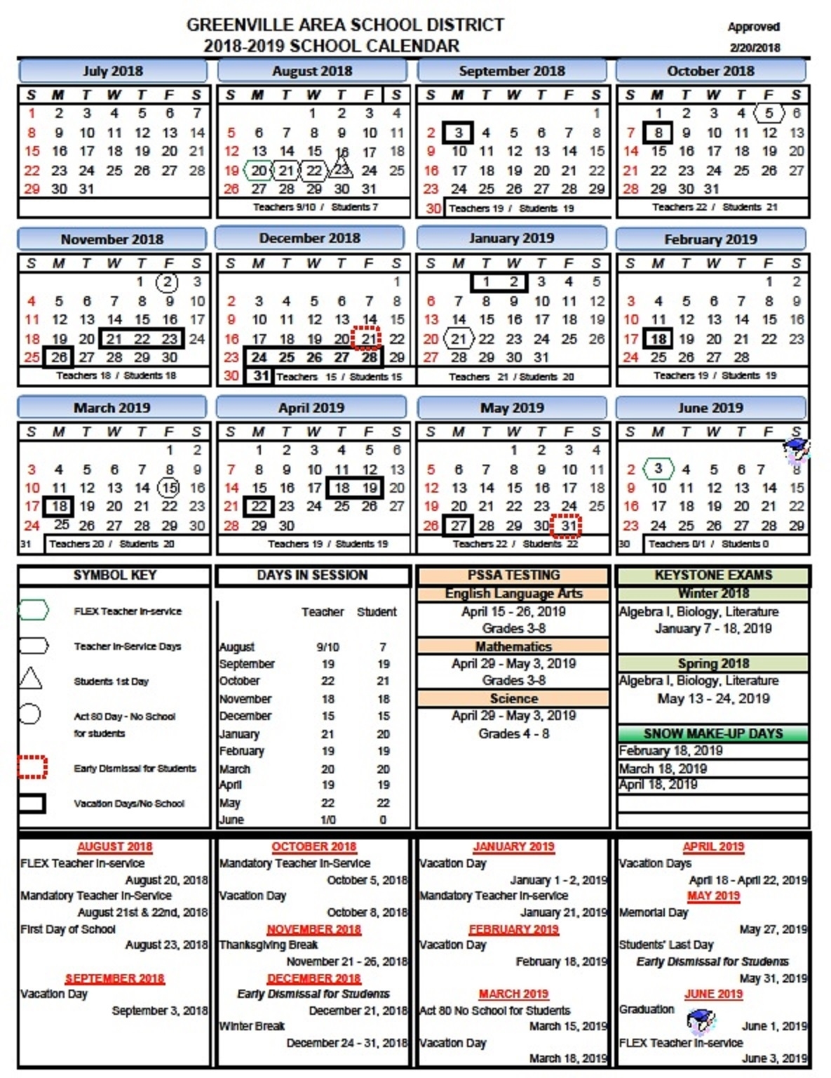 Greenville Area School District Extraordinary School Calendar Greenville Sc