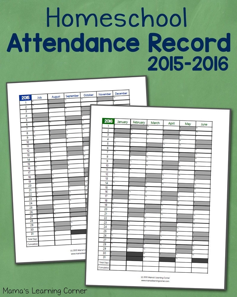 Homeschool Attendance Record 2015-2016: Free Printable - Mamas Remarkable Free Printable Calendar Homeschool