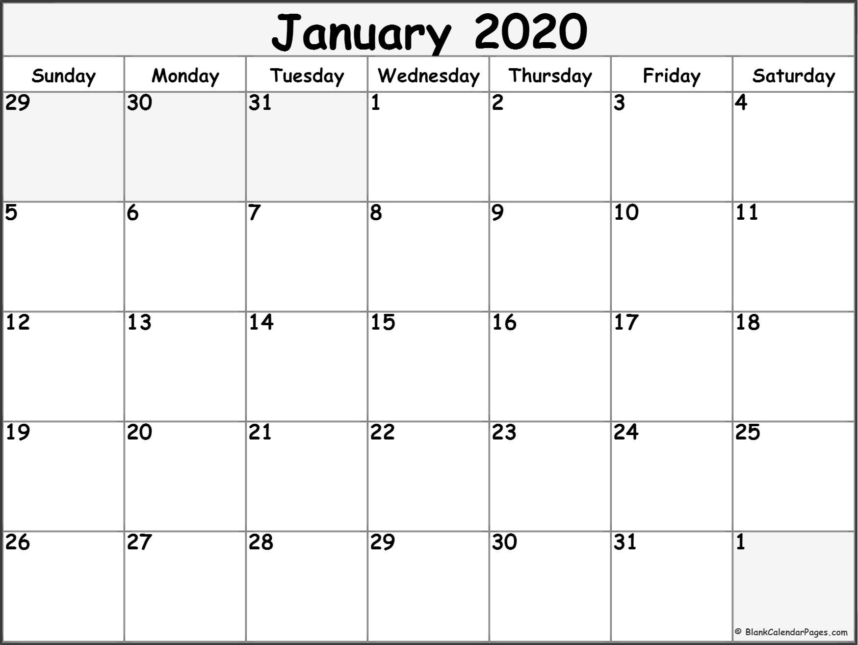 January 2020 Blank Calendar Printable Collection. Impressive Monthly Calendar January 2020