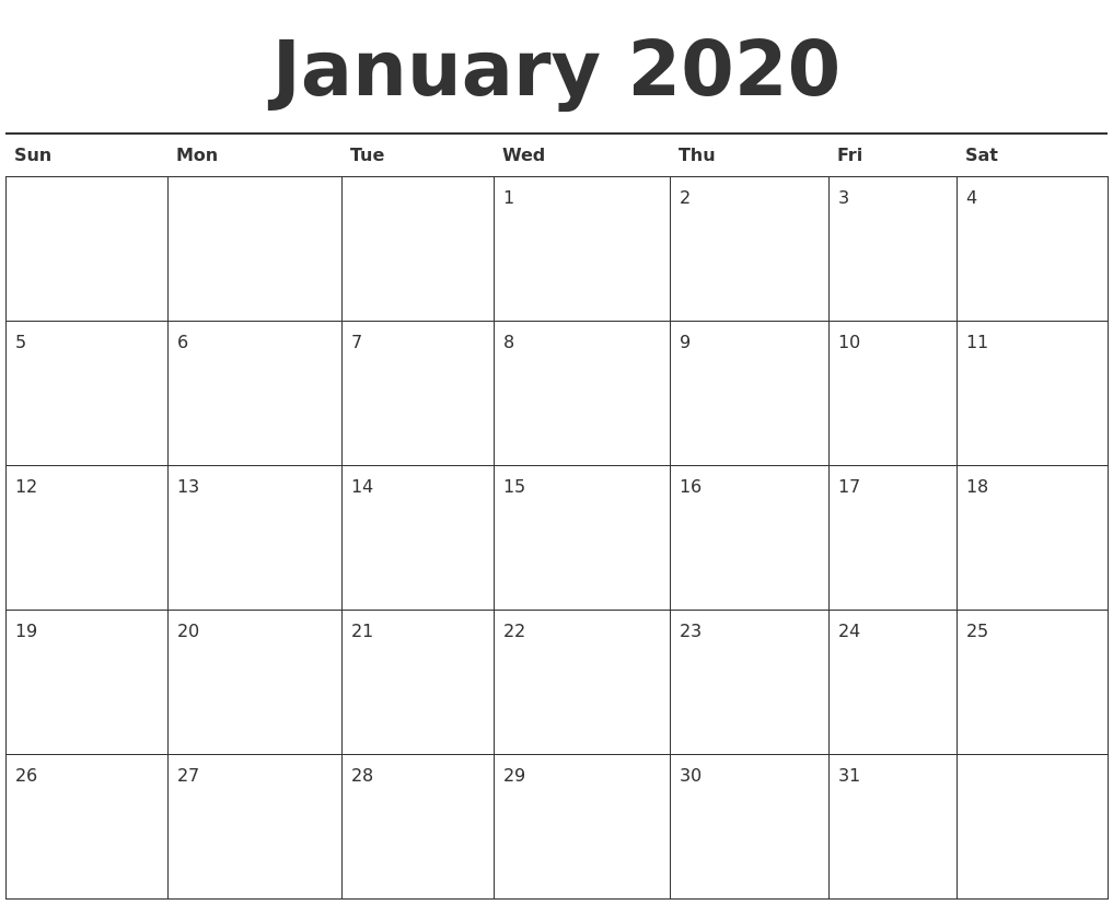January 2020 Calendar Printable Perky 2020 January Calendar Printable