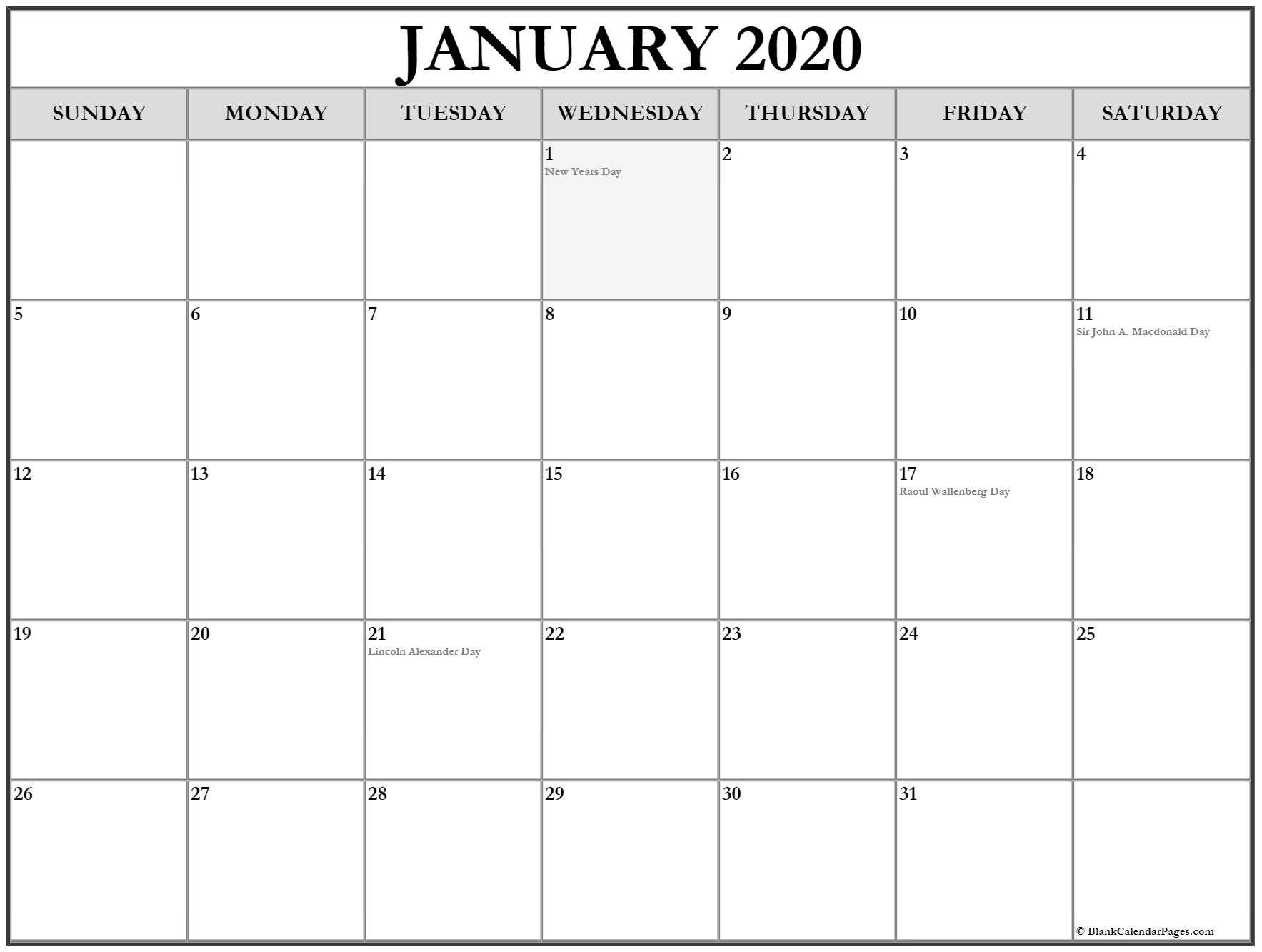 January 2020 Calendar With Holidays | Printable Calendar Extraordinary January 2020 Calendar Canada