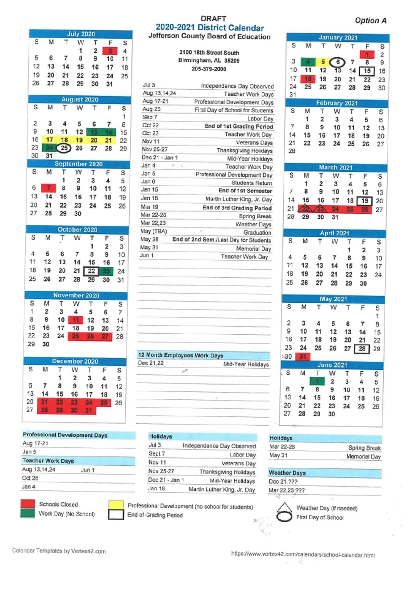 Incredible School Calendar Jefferson County Alabama • Printable Blank