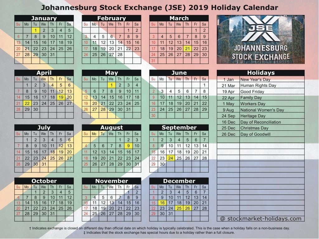 Johannesburg Stock Exchange 2019 / 2020 Holidays : Jse Holidays 2019 2020 Calendar South African Public Holidays