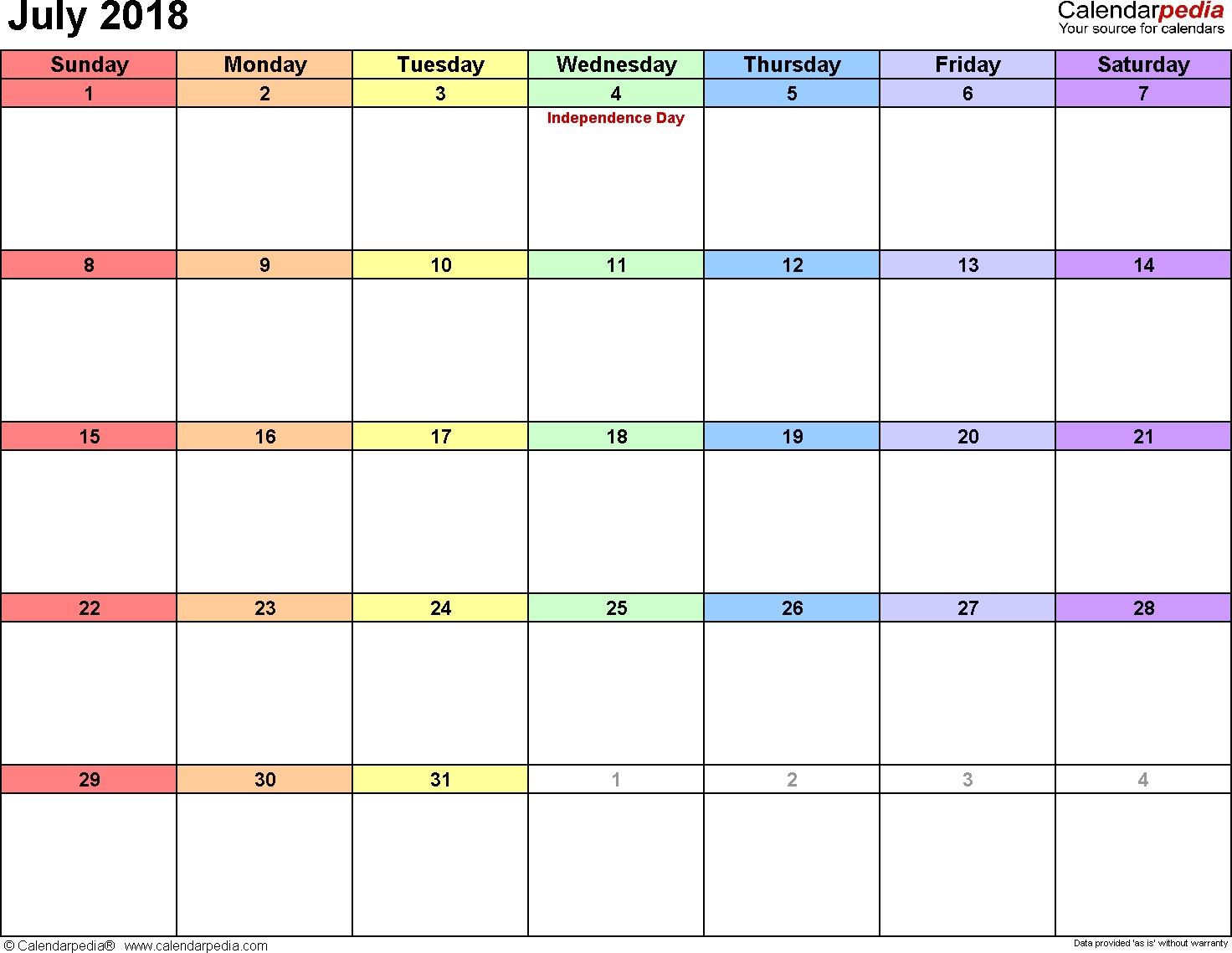 July 2018 Calendars For Word, Excel &amp; Pdf Calendar Month For July