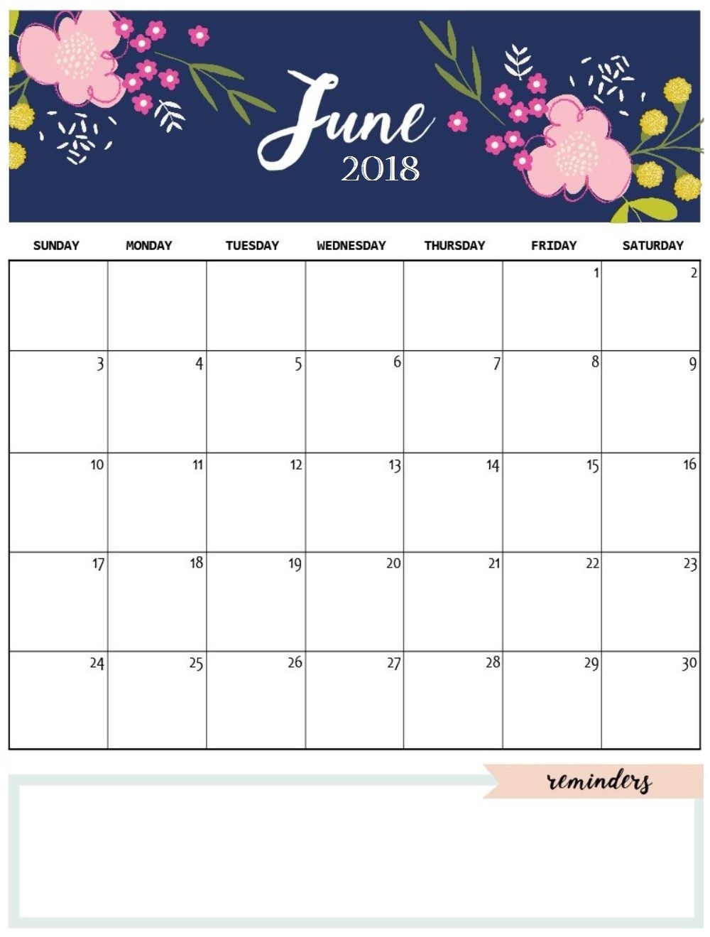 June 2018 Cute Calendar | Maxcalendars | Pinterest | Calendar Free Printable Calendar Templates Pretty