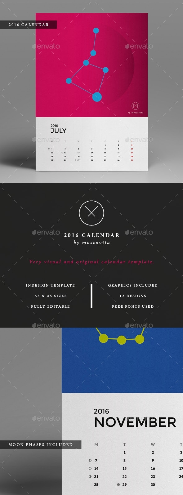 Kickstart 2016 With A Creative Monthly Calendar Template Monthly Calendar Layout Design