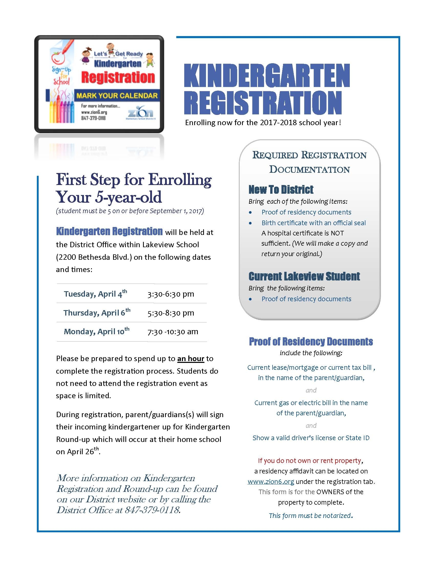 Kindergarten Registration Event - Zion Elementary School District 6 Zion District 6 School Calendar