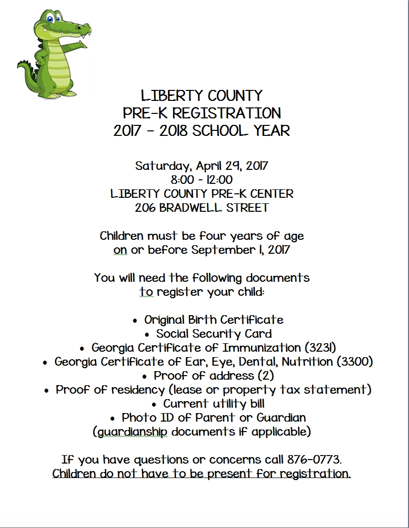 Liberty County Pre-K Registration 2017-2018 School Yearliberty Exceptional School Calendar Liberty County Ga