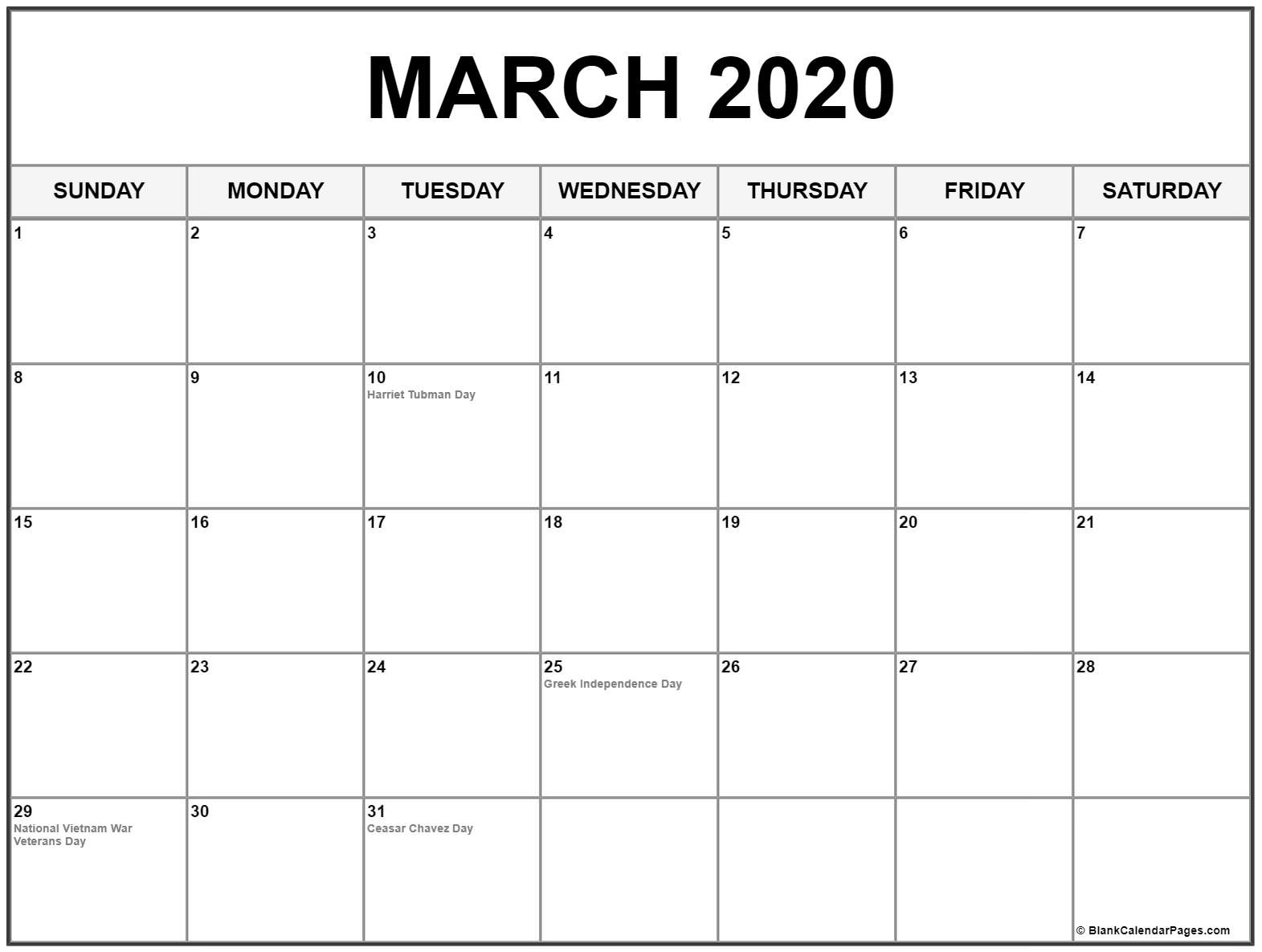 March 2020 Calendar With Holidays | Printable Calendar 2020 Calendar Of Holidays