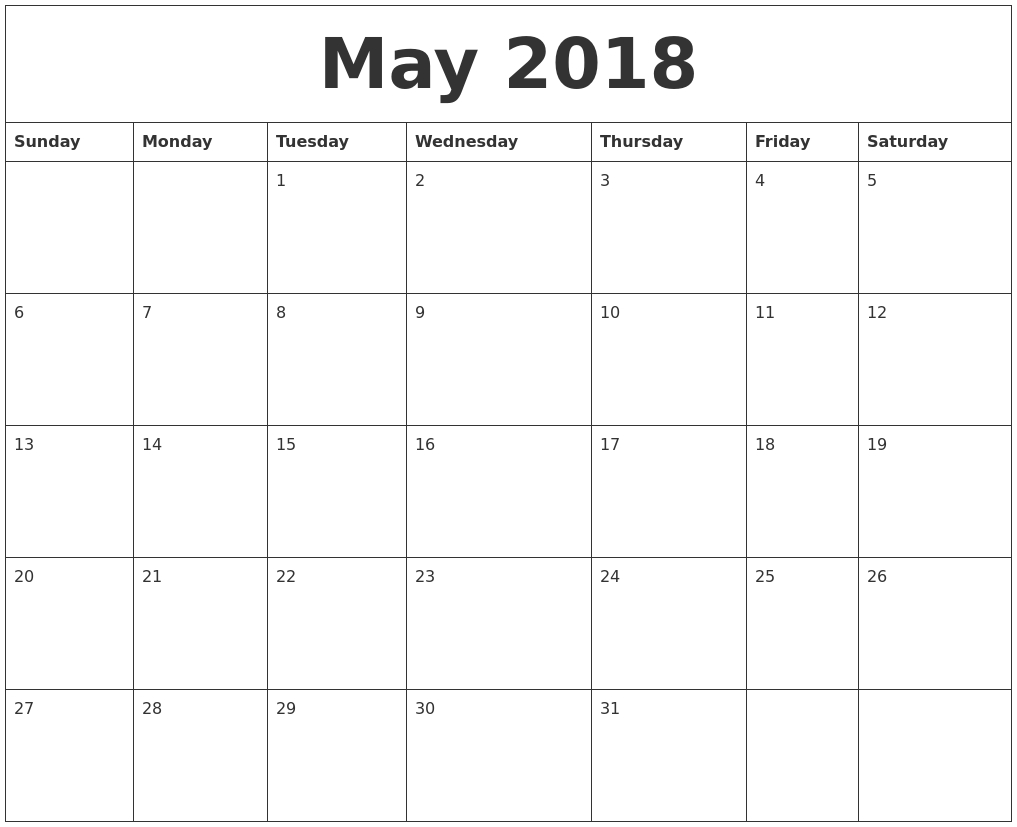 May 2018 Template - Seroton.ponderresearch.co Blank Calendar Template Kindergarten