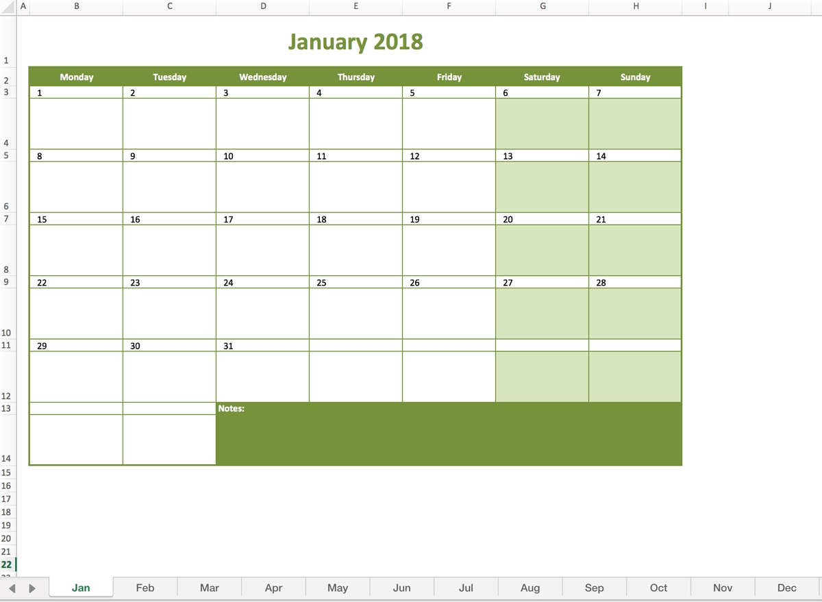 Monthly Calendar 2018 | Excel Templates For Every Purpose Monthly Calendar Excel Format