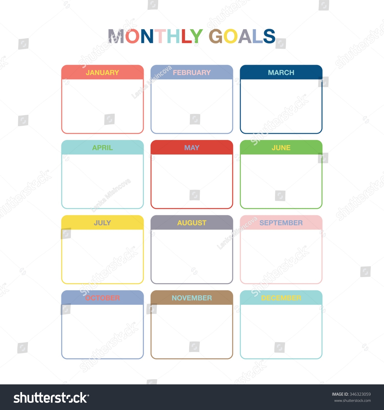Monthly Goals Calendar Template Year 2016 Stock Vector (Royalty Free Monthly Calendar Vector Free Download