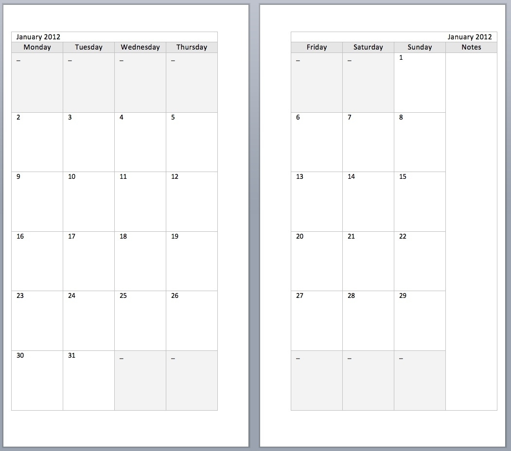 My Life All In One Place: Free Monthly Filofax Diary Templates For Free 2 Page Calendar Template
