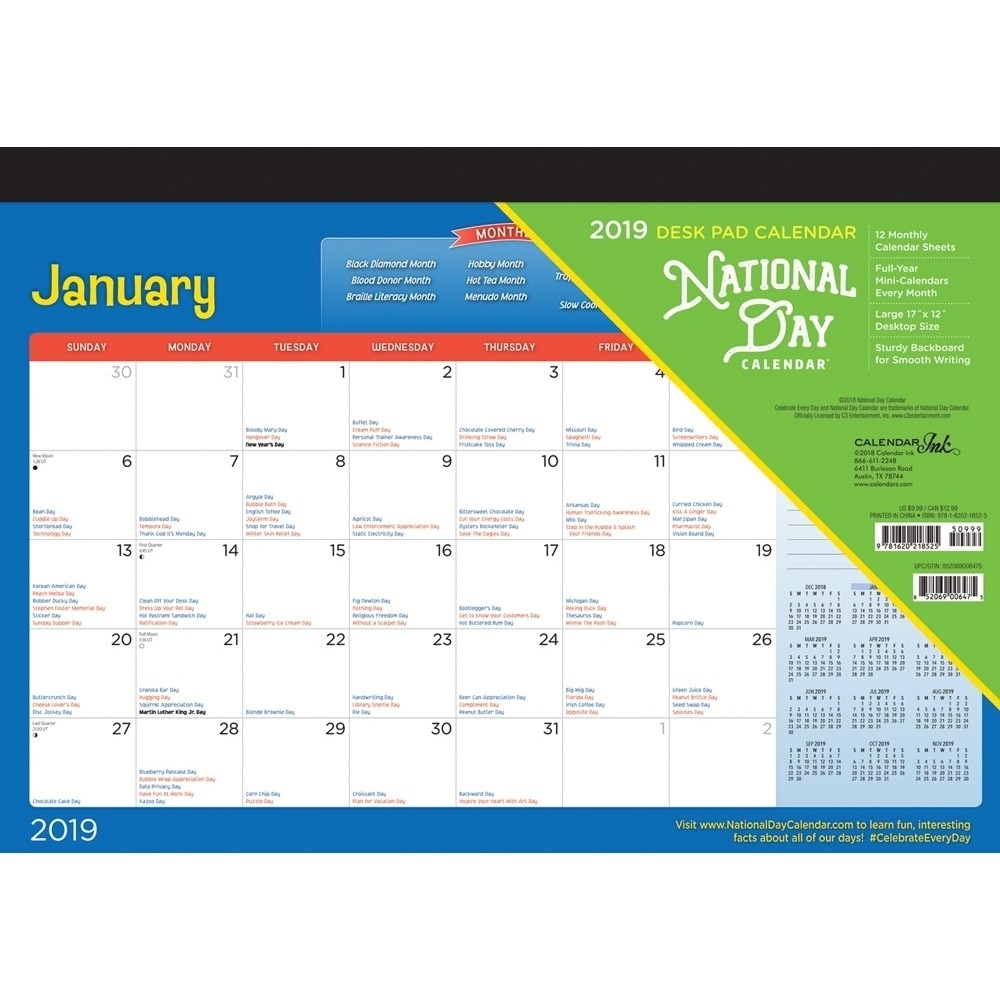National Day 2019 17 X 12 Inch Monthly Desk Pad Calendar By Cal Ink Calendar Holidays Every Day