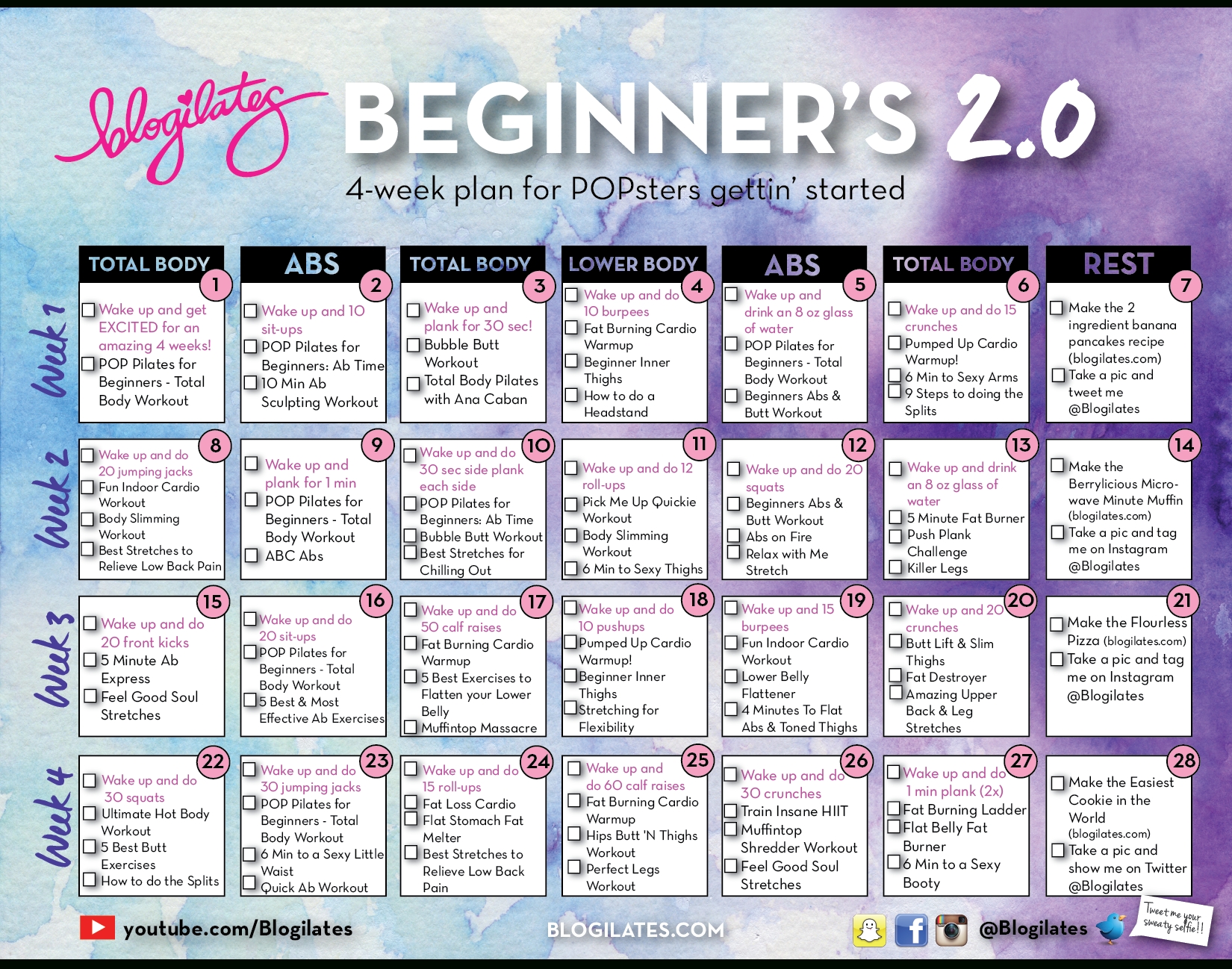 New Beginners Calendar 2.0 – Blogilates Calendar Month Zero Based