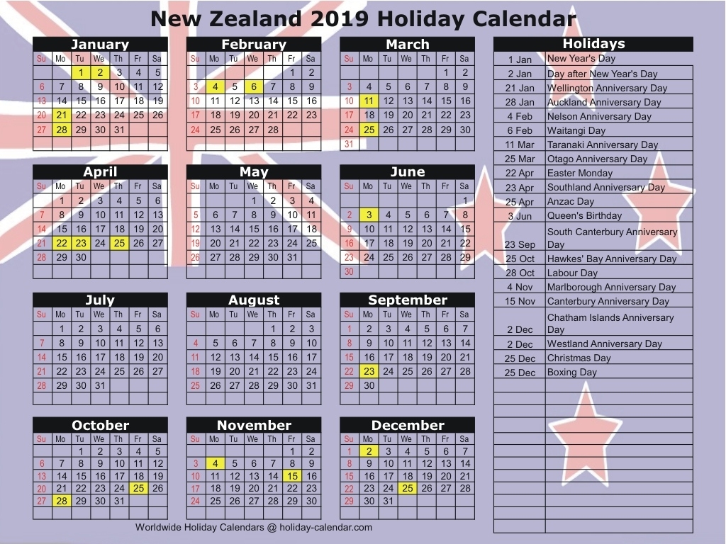 New Zealand 2019 / 2020 Holiday Calendar Year 2020 Calendar - New Zealand