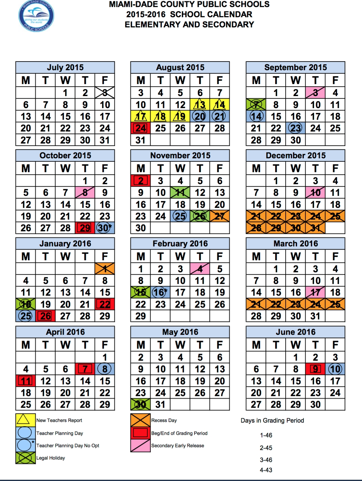 North Dade Middle School » Fy Calendar 2016-17 Calendar School Year Miami Dade