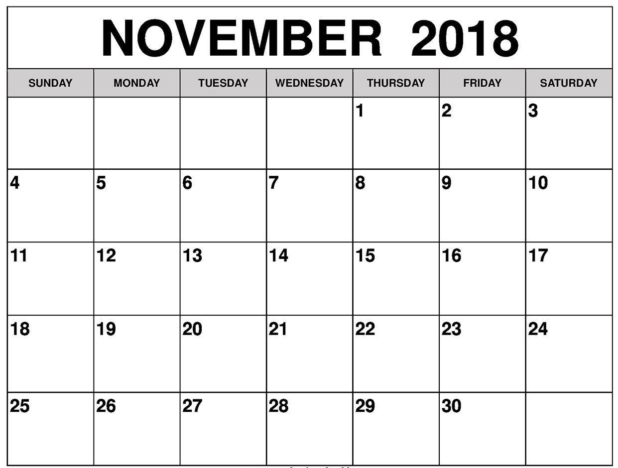 November 2018 Calendar In Editable Template | November 2018 Calendar Free Calendar Editable Template