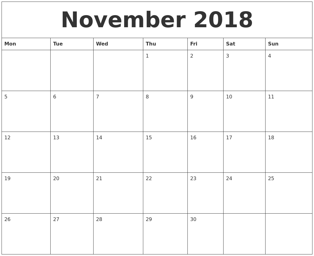 November 2018 Free Printable Calendar Templates Printable Calendar Template Free