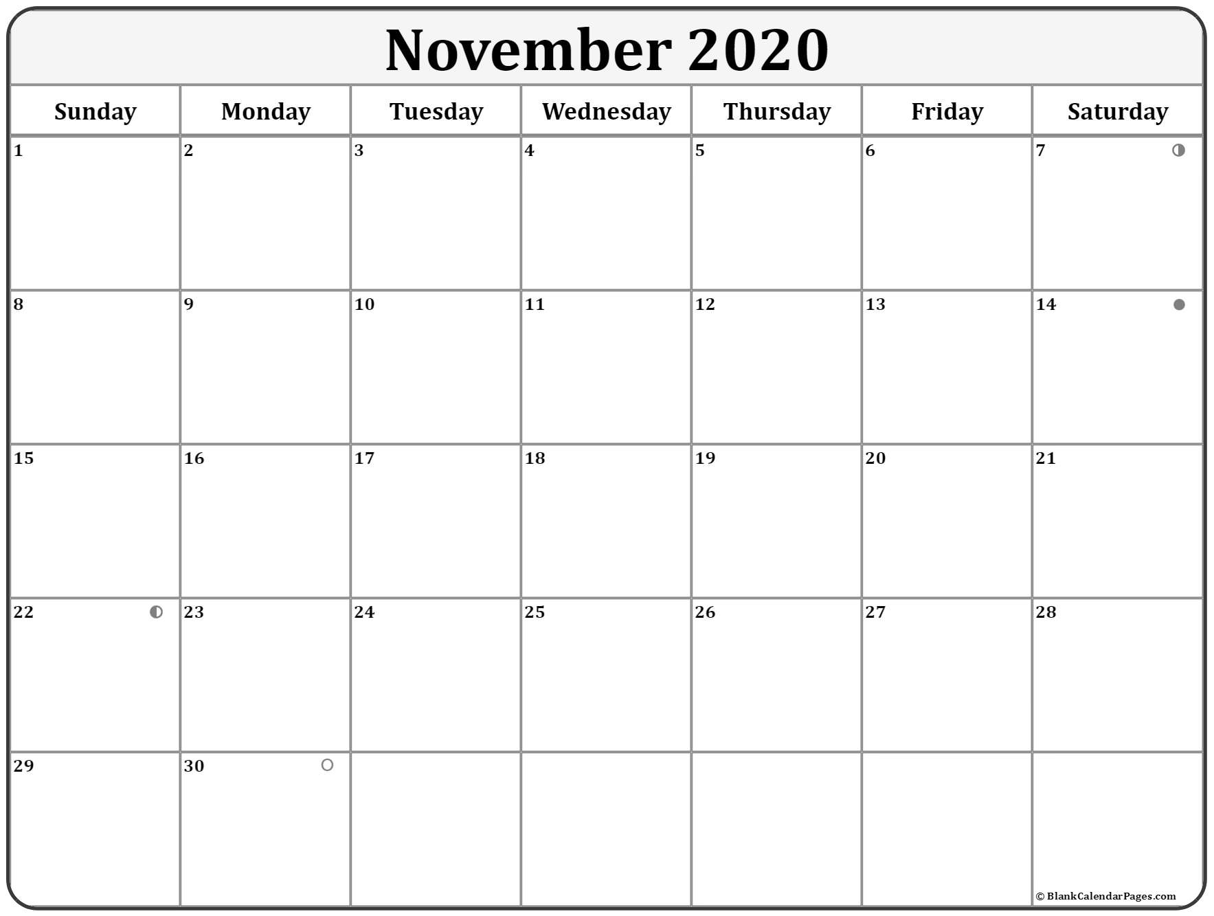 November 2020 Lunar Calendar | Moon Phase Calendar 2020 Calendar With Lunar Dates