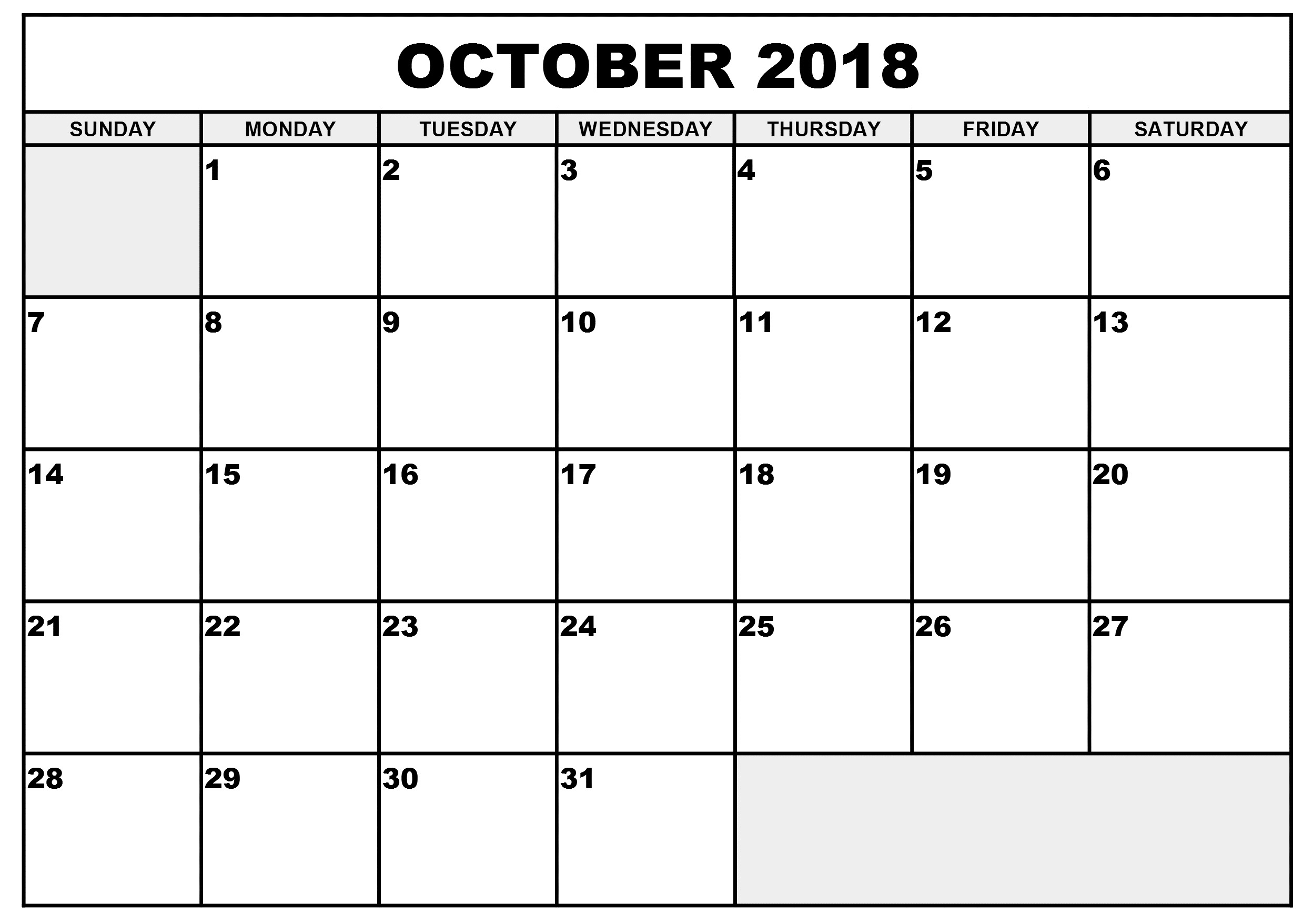 October Calendar 2018 Word Document Free Download | Free Printable Free Calendar Template Word